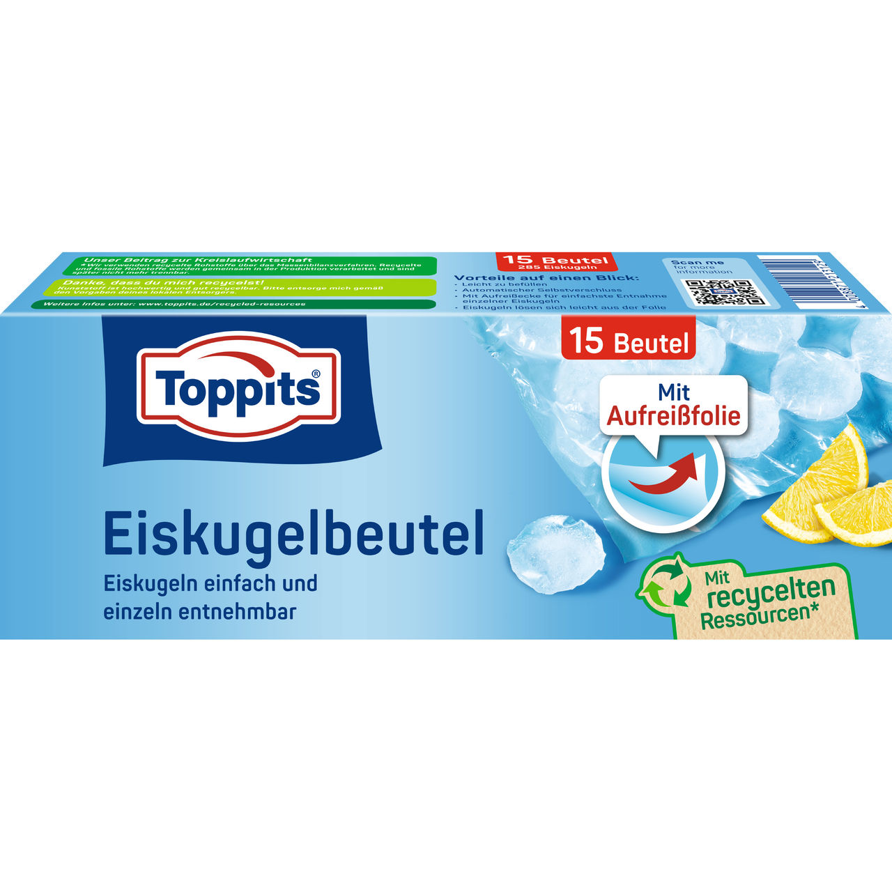 Vorderseite der Verpackung Toppits Eiskugelbeutel