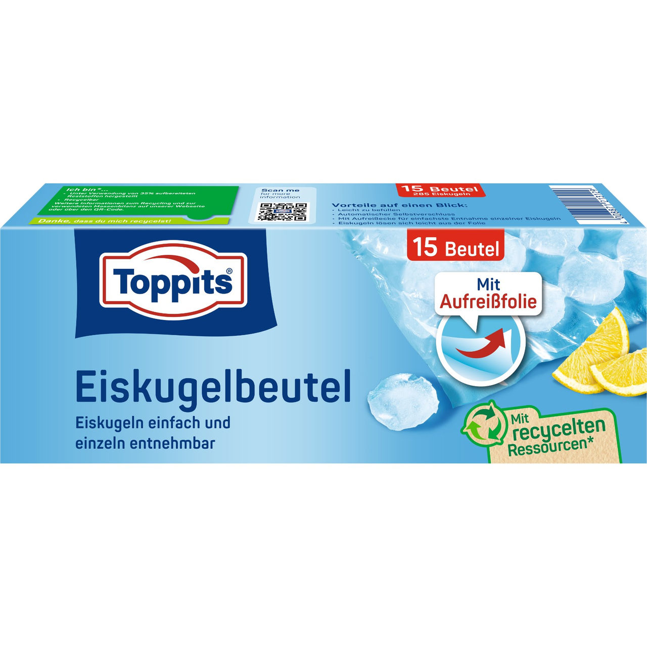 Vorderseite der Verpackung Toppits Eiskugelbeutel