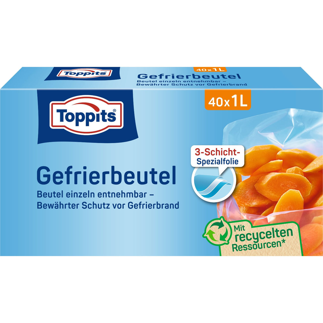 Vorderseite der Verpackung Toppits Gefrierbeutel 1L