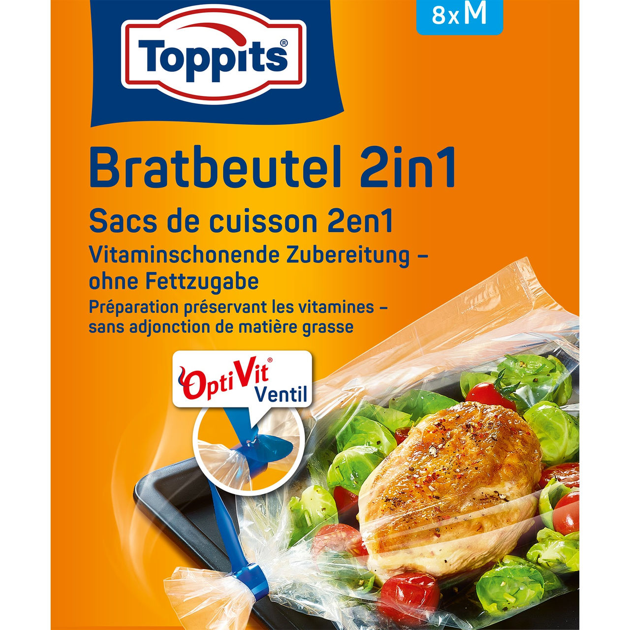 Vorderseite der Verpackung Toppits Bratbeutel 2in1