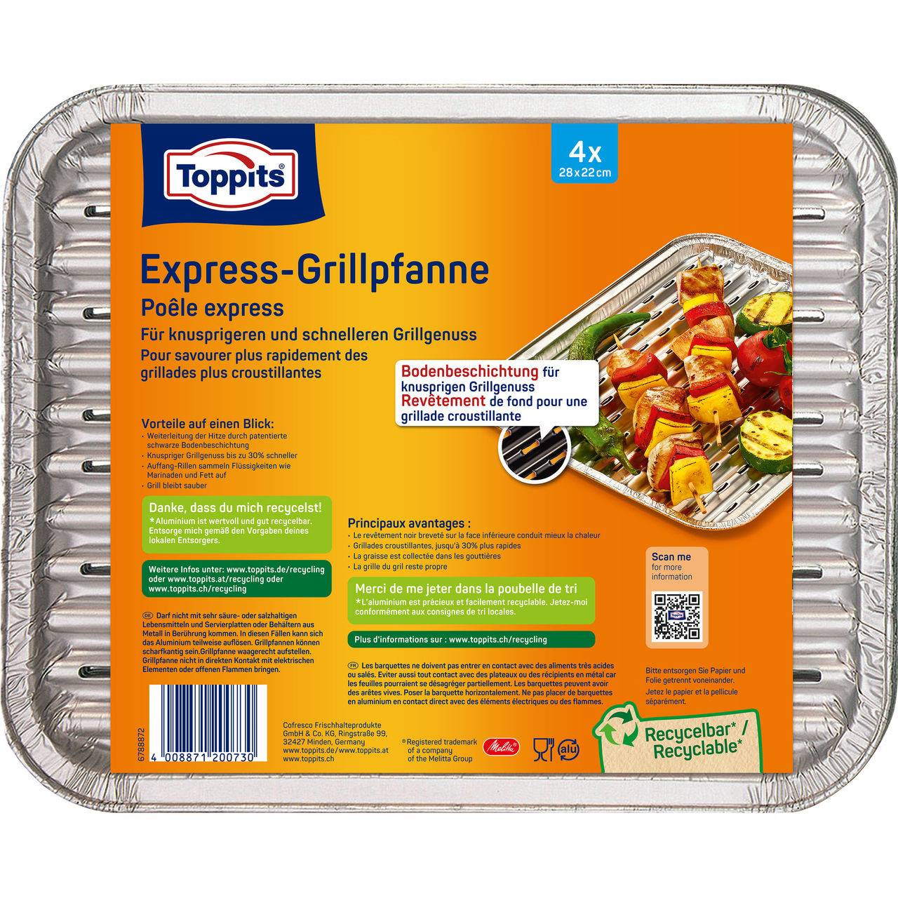Vorderseite der Verpackung Toppits Express-Grillpfanne