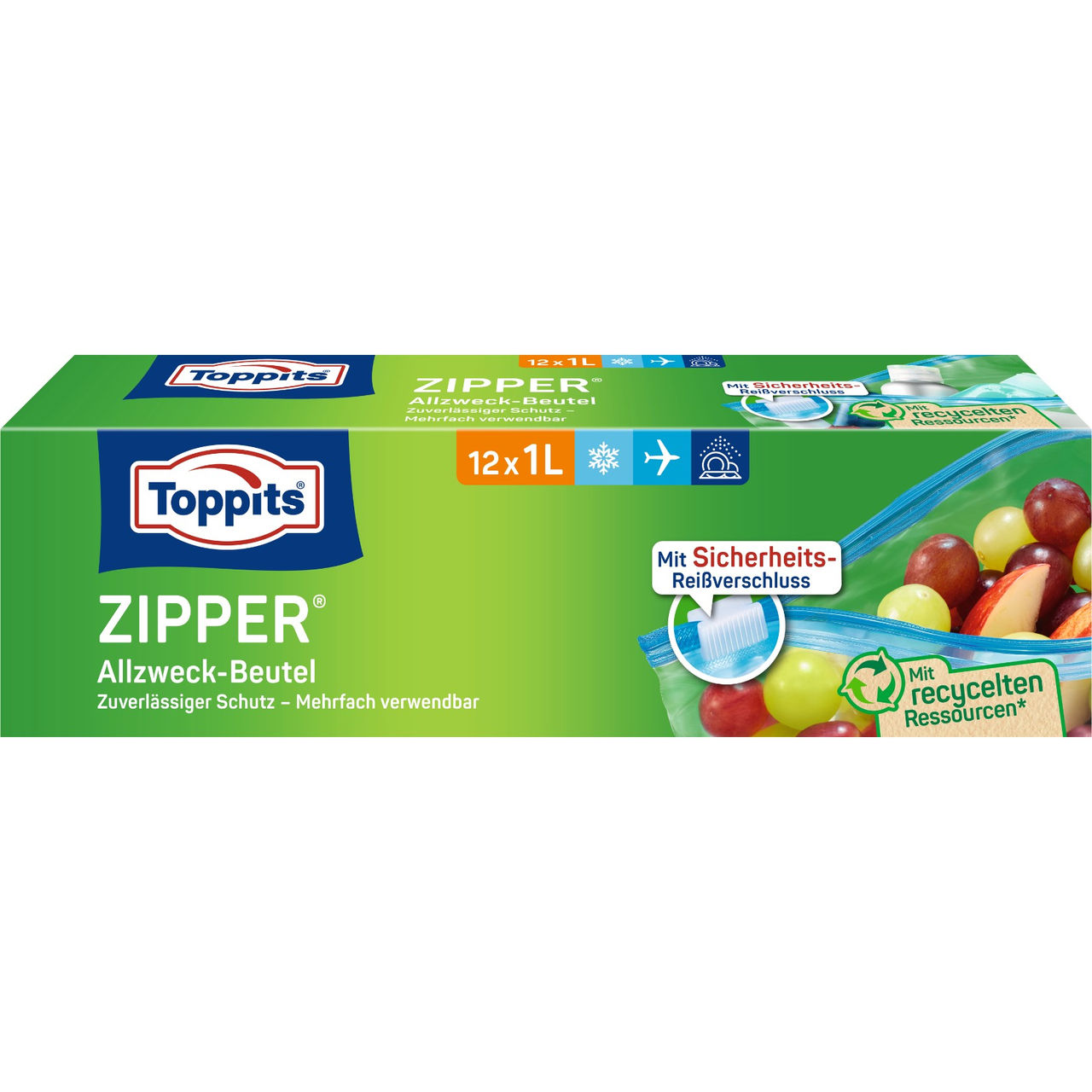 Vorderseite der Verpackung der Toppits® SafeLoc®-Mini Beutel