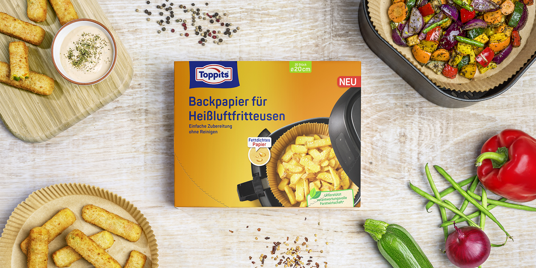 Toppits® Backpapier für Heißluftfritteusen