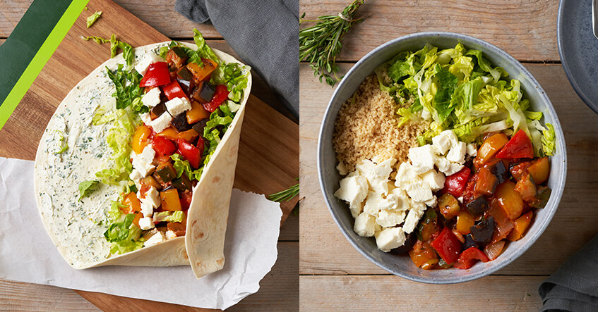 Ratatouille als Meal Prep für Wrap und Couscous-Salat.